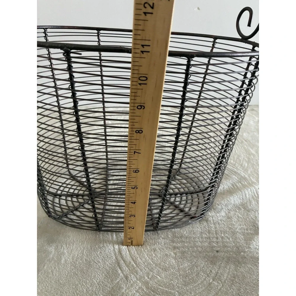 Basket Wire Dark Metal Woven Handle Rustic Decor Storage Farmhouse 18x13x9